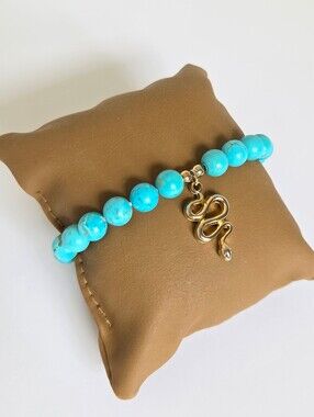 Cara NY Turquoise Beaded Stretch Bracelet w/ Silver Snake Charm